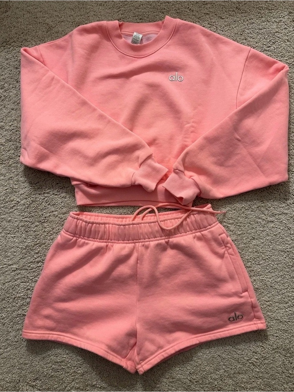 ALO Yoga Coral Pink Athletic Shorts Set